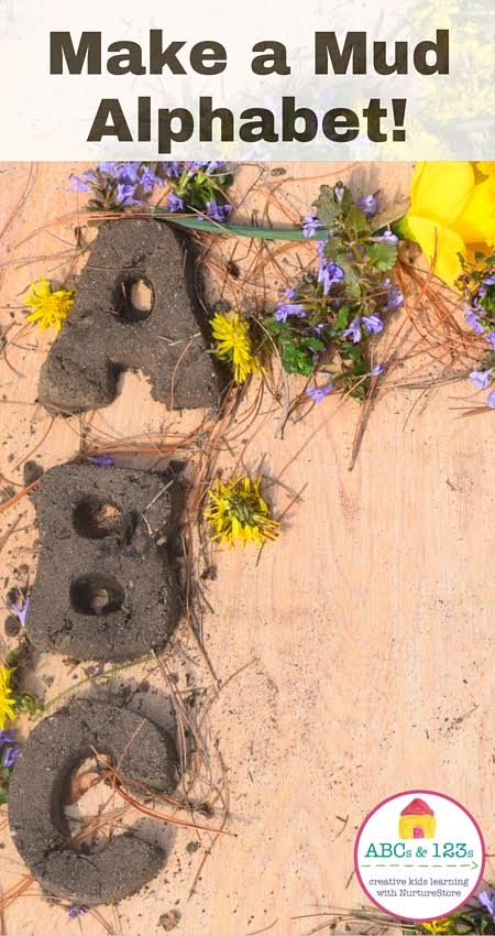 Sensory alphabet for children - great for outdoor literacy activities - make a mud alphabet!