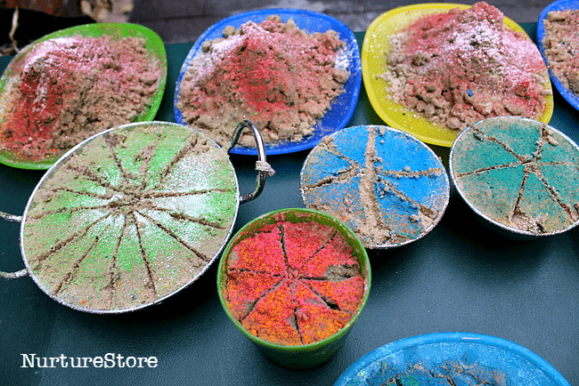 mud kitchen activities using chalk