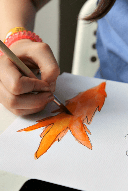 watercolor leaf art for children