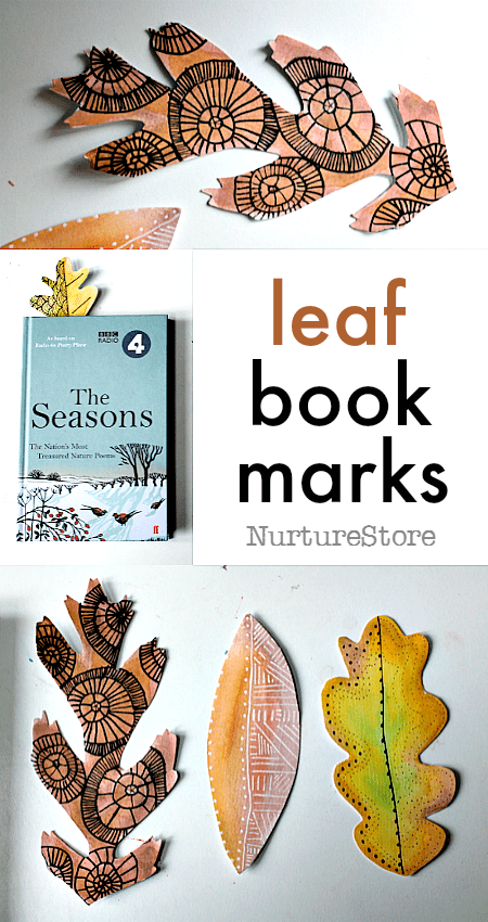Autumn leaf bookmarks made with black and white pen on watercolor - lovely homemade Thanksgiving gift