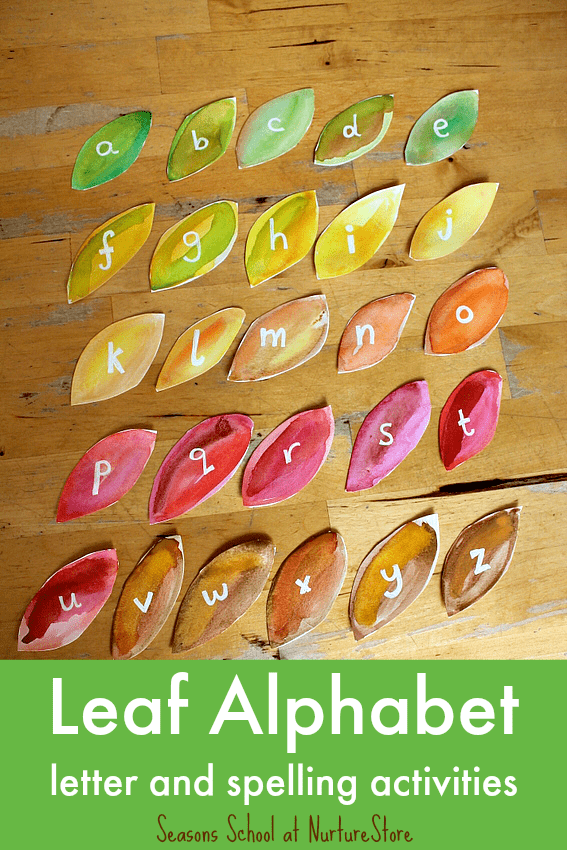 How to make watercolor leaves :: fall letter alphabet :: leaf theme letter games :: fall alphabet sorts :: fall spelling games :: autumn leaf craft :: fall alphabet activities