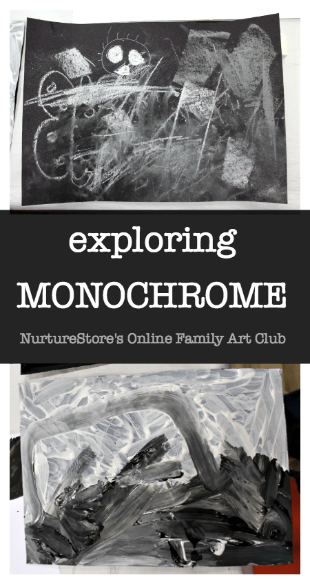 monochrome art lesson for children, black and white art project