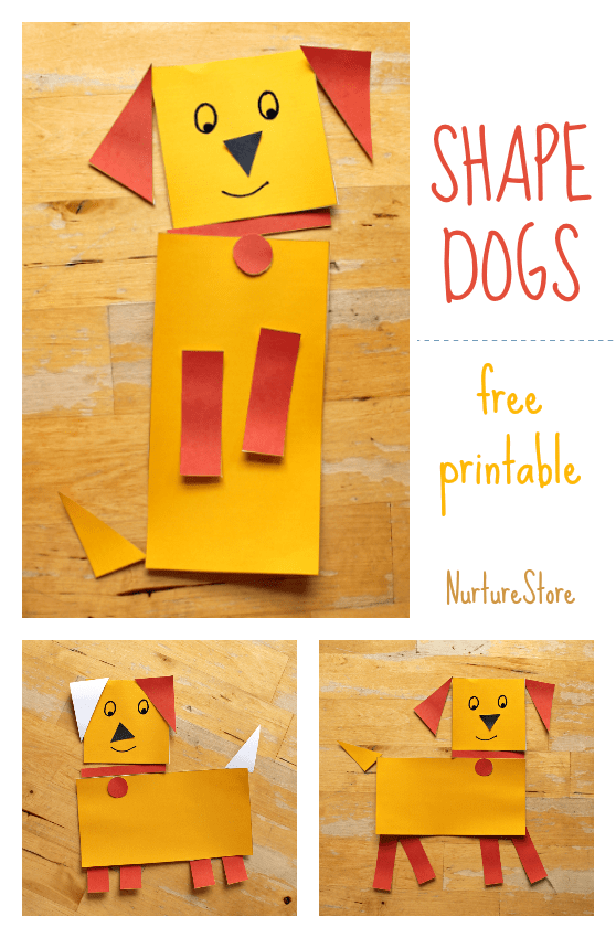 Shape animals: free printable dog craft shape activity - NurtureStore