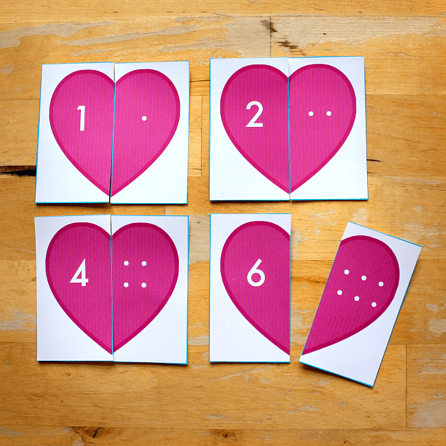 printable heart matching and counting cards valentines activity