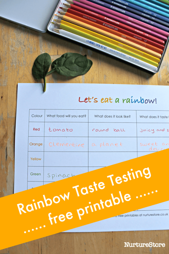 Free printable rainbow taste test sheets NurtureStore