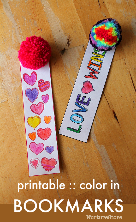 Printable bookmarks to color in - free Valentine printable! - NurtureStore