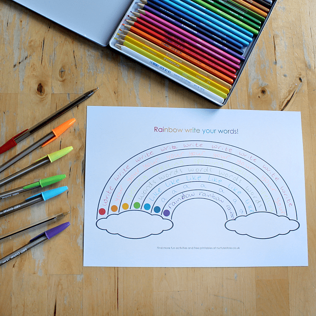 Free printable rainbow writing sheets NurtureStore