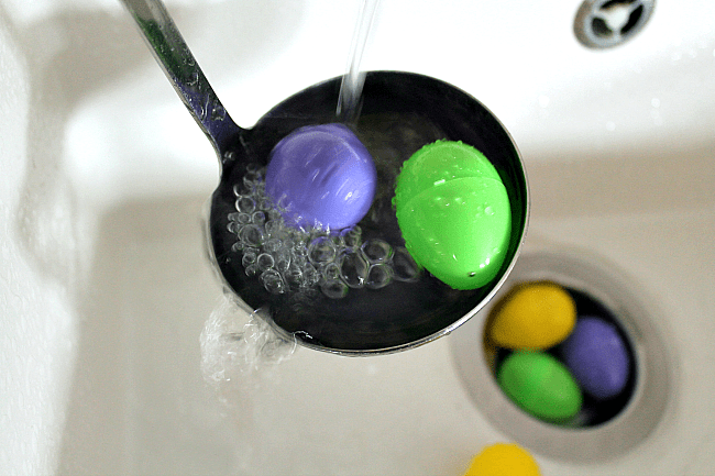 plastic egg water play, spring water play, easter sensory play