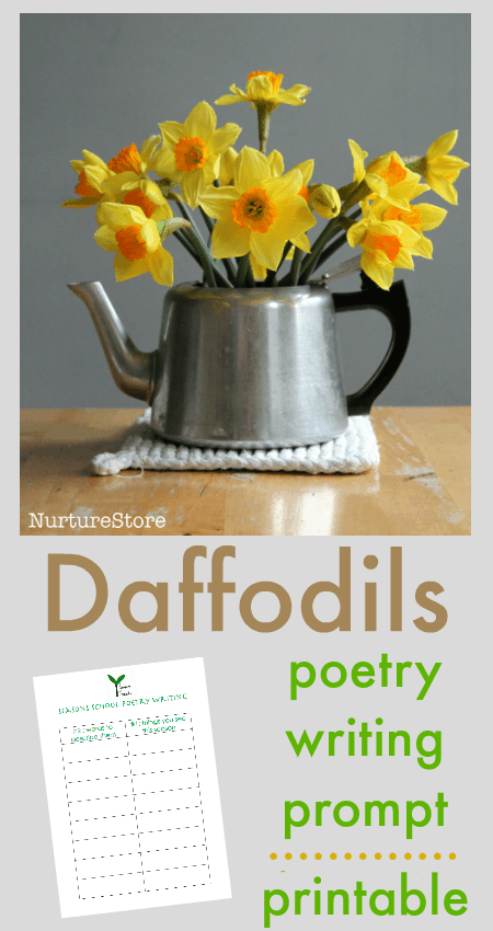 Daffodils poem printable, spring poetry prompts for children 