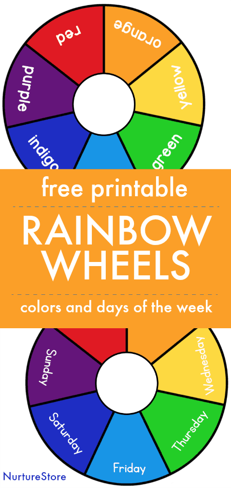 Free printable colour wheel, rainbow wheel printable, days of the week printable, color printable matching game