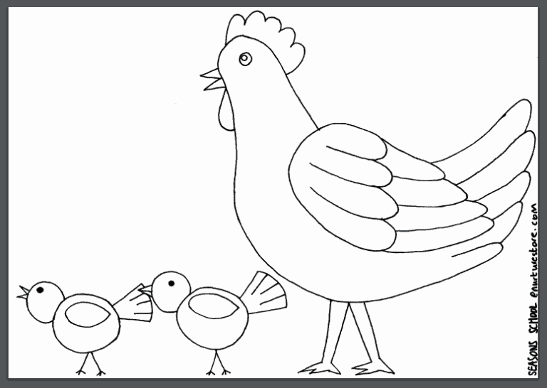 mother hen and chicks coloring page