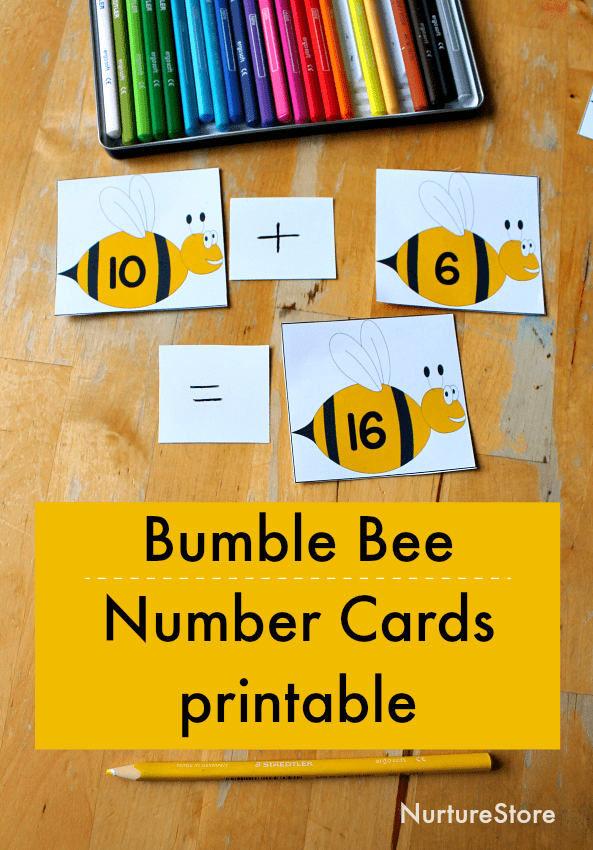 bee number cards printable, bee theme math activities