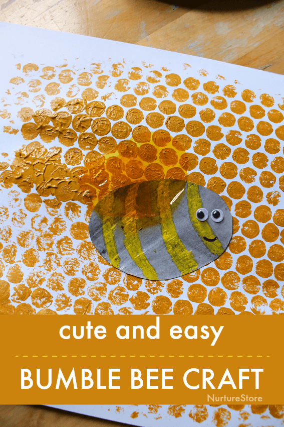 easy bee craft for kids using bubble wrap printing