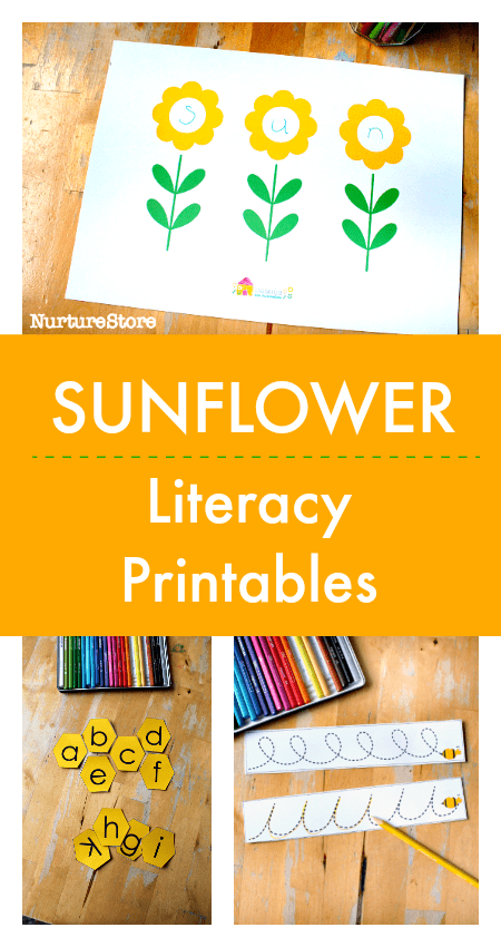 sunflower literacy printables, sunflower spelling mats printable