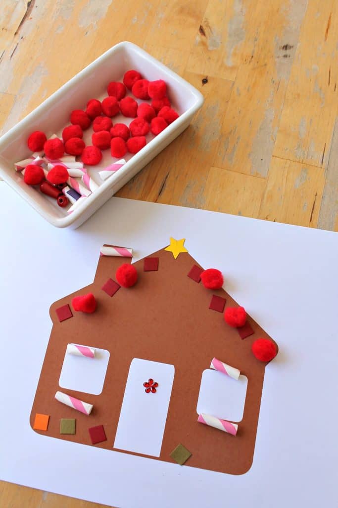 simple gingerbread house collage craft with printable