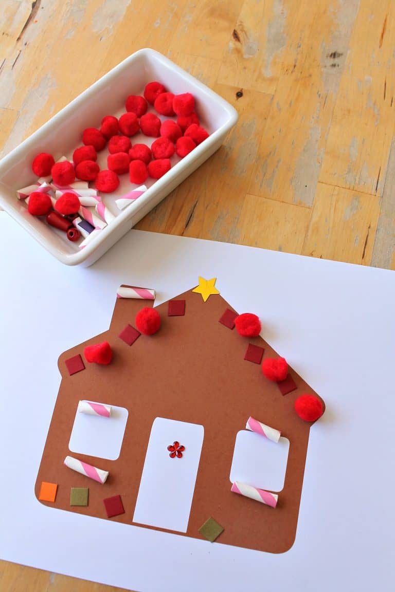 Simple gingerbread house collage craft with printable - NurtureStore