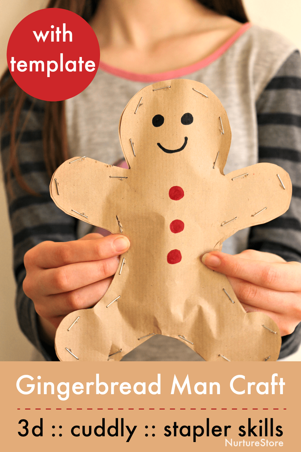 Easy gingerbread man craft with template for stapler skills - NurtureStore