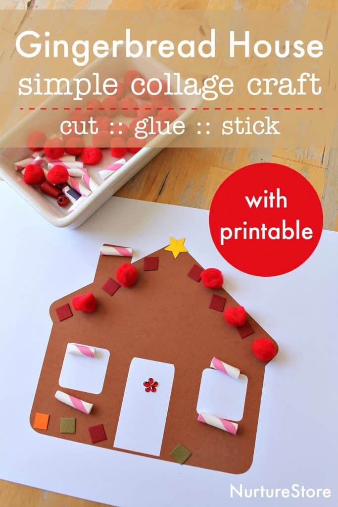 Simple gingerbread house collage craft with printable NurtureStore