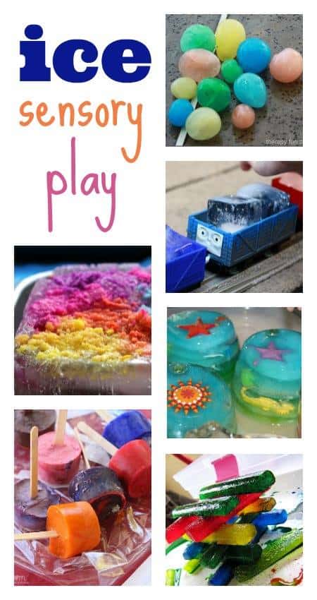 ice play for toddlers and preschool, sensory play with ice, frozen sensory play