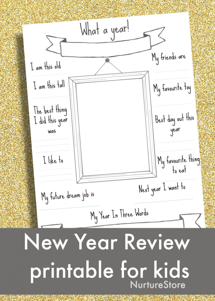 new year review printable for children, new year questionnaire for kids printable free