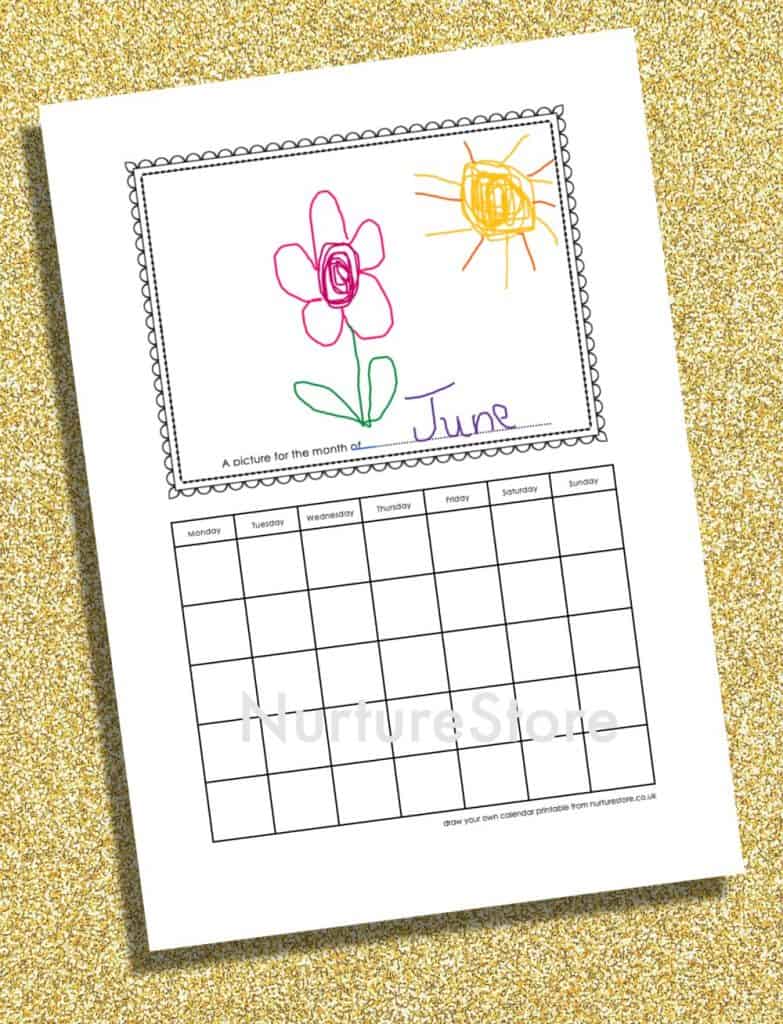 colour in calendar printable page