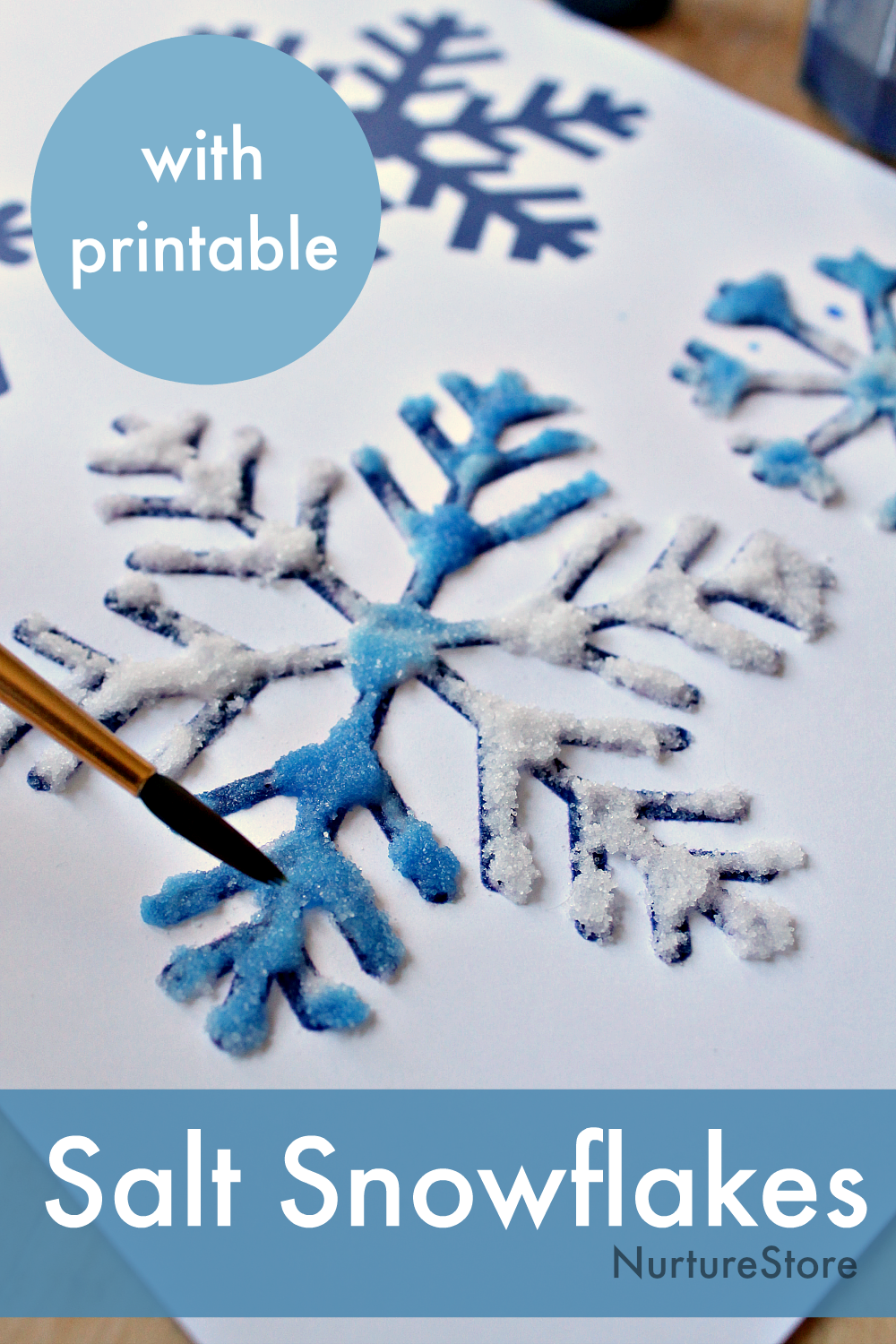 glue and salt painting snowflake art project