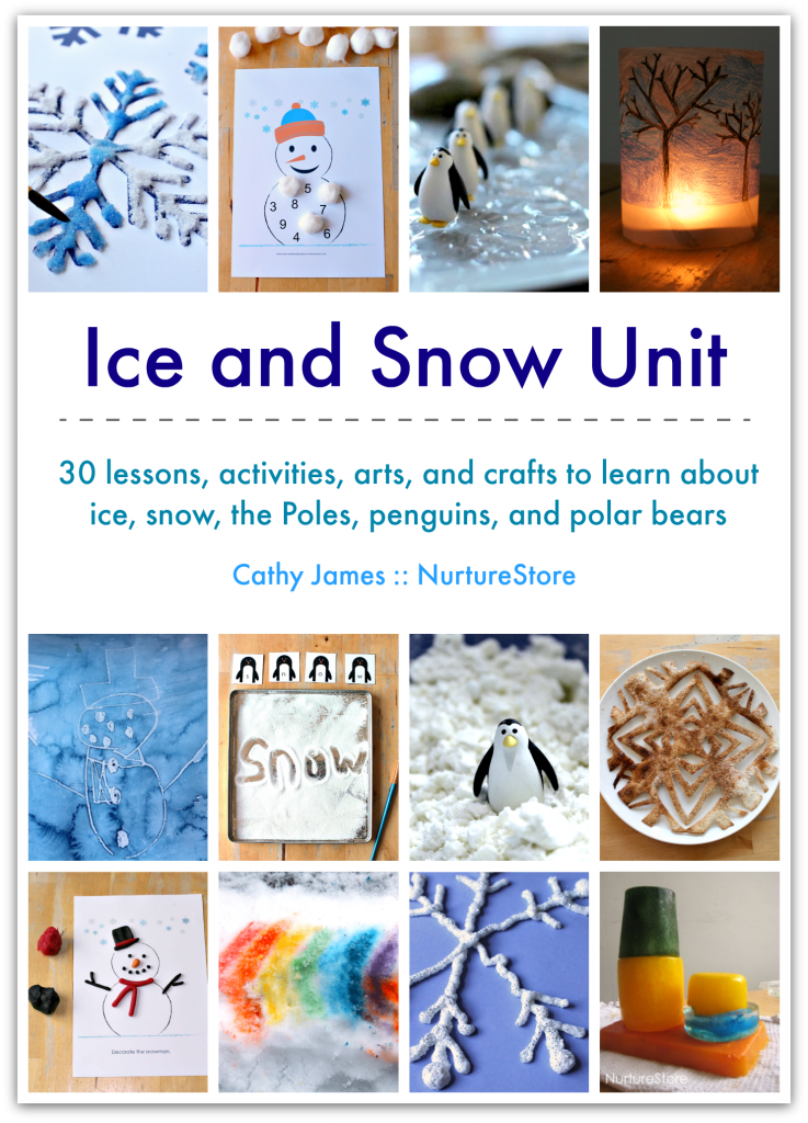 Ice and snow lesson plans, winter themed unit, polar unit, penguin and polar bear lessons, snow crafts, homeschool winter curriculum plans