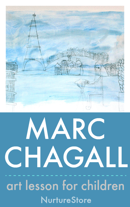 Marc Chagall art lesson for children, famous artist projects for kids, easy Chagall painting lesson for kids