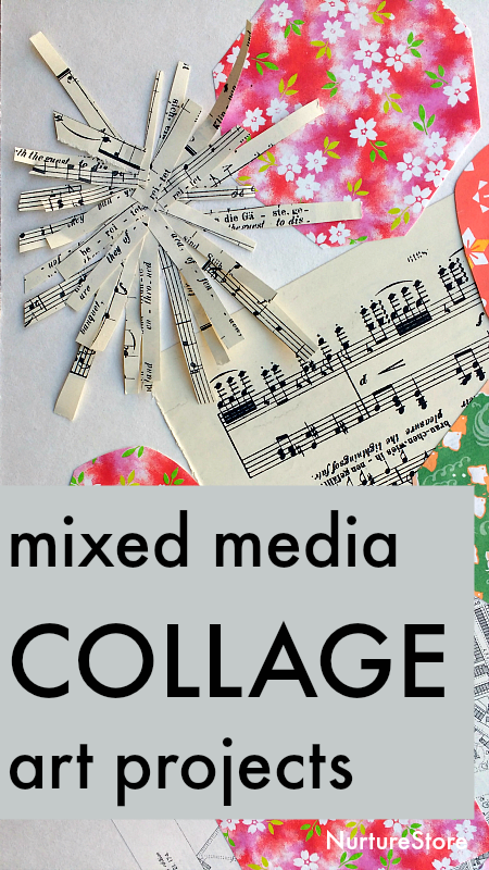 mixed media collage art projects for children, collage art lesson inspired by John Piper