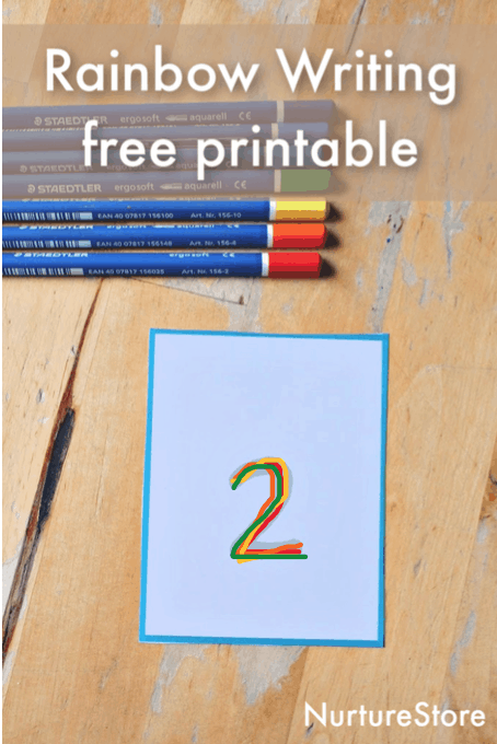 rainbow writing numbers printable, number writing practice activity, loose parts math number cards printable