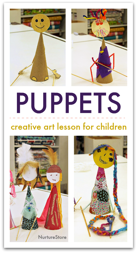 puppet making for children, how to make a puppet, simple rod puppets