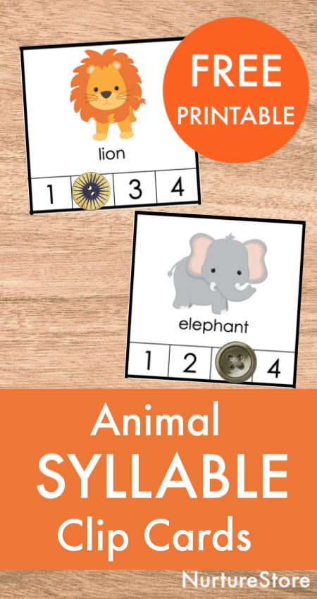 animal syllable clip cards printable free