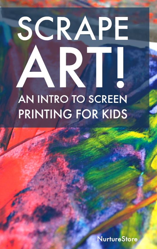 Scrape art, screen printing for kids, process art lesson idea