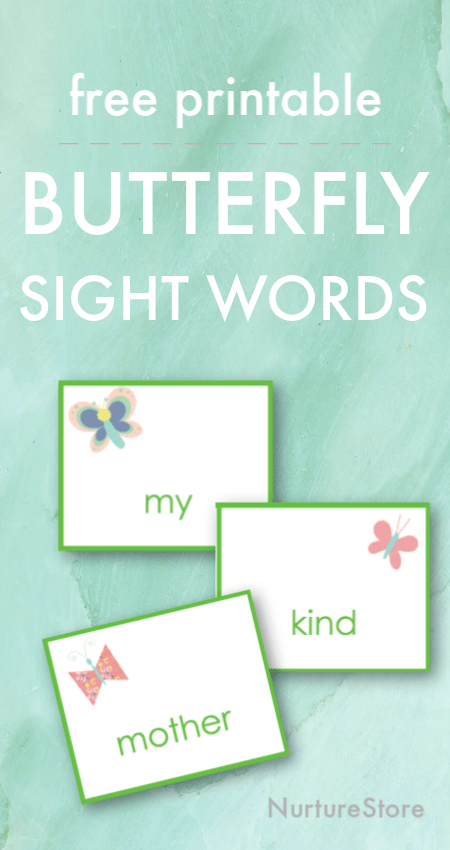 butterfly spring sight words printable, spring themed high frequency words printable