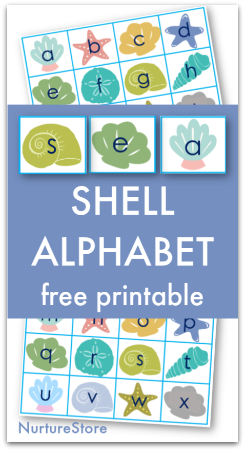 Seashell alphabet free printable for ocean themed literacy activities