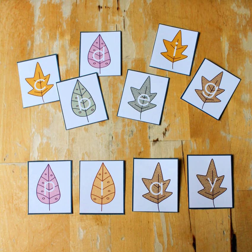 leaf letters printable for fall spelling activities