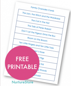 Free printable easy charades game for children - NurtureStore