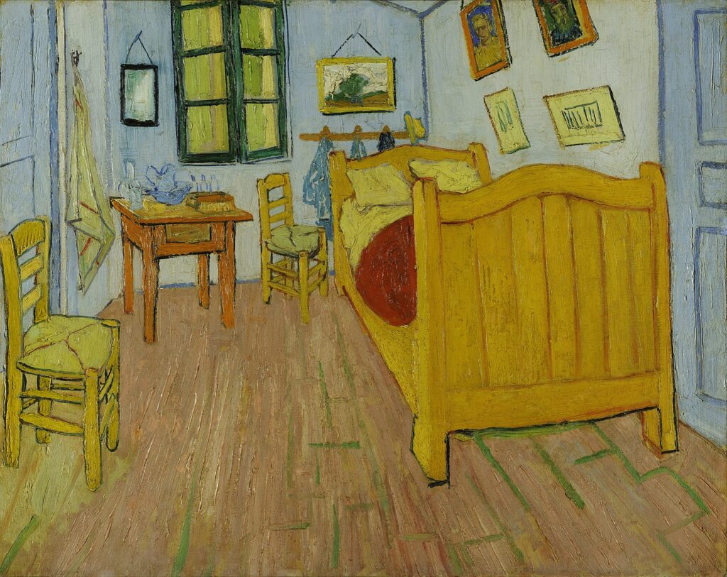 painting by Vincent Van Gogh of his bedroom in primary colours