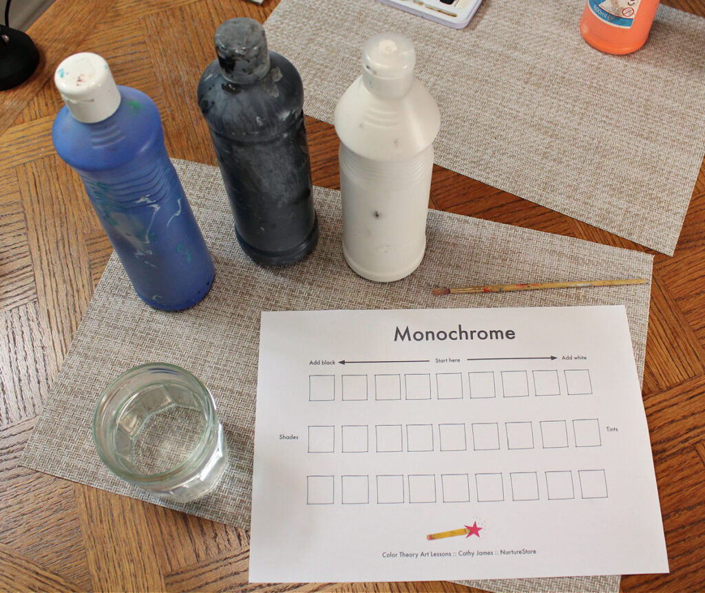 color theory monochrome worksheet for children