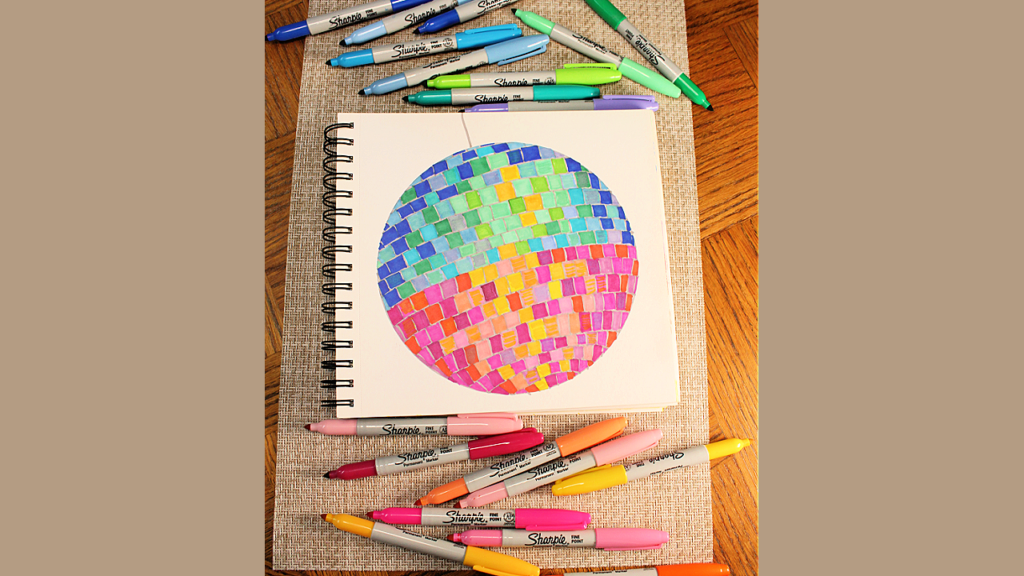 how to draw a mirror ball using marker pens