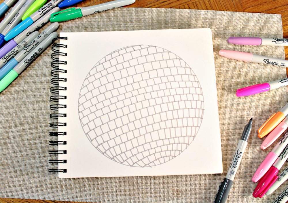 disco ball illustration in gray outline