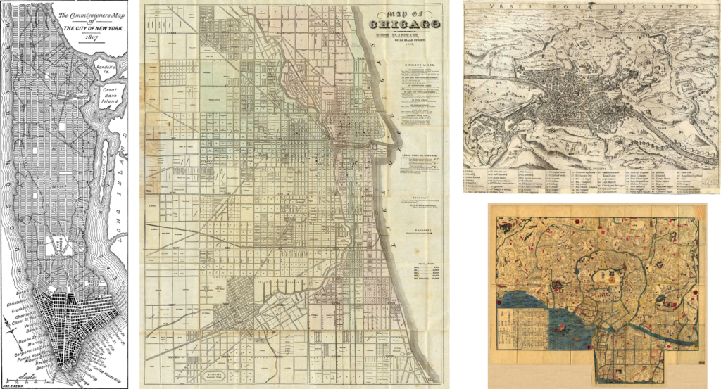 old street maps showing grid layout and blocks